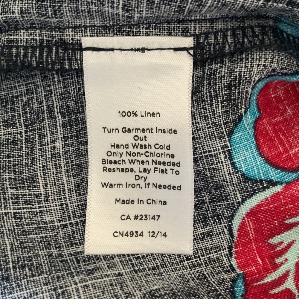 Talbots 100% Linen Beaded Neckline Navy Hibiscus Tropical Floral Tunic Dress XS - Picture 8 of 15